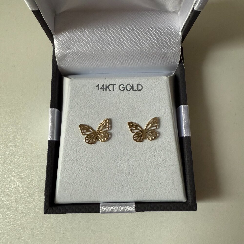 14K Gold 11.8mm Butterfly Stud Earrings [BRAND NEW]